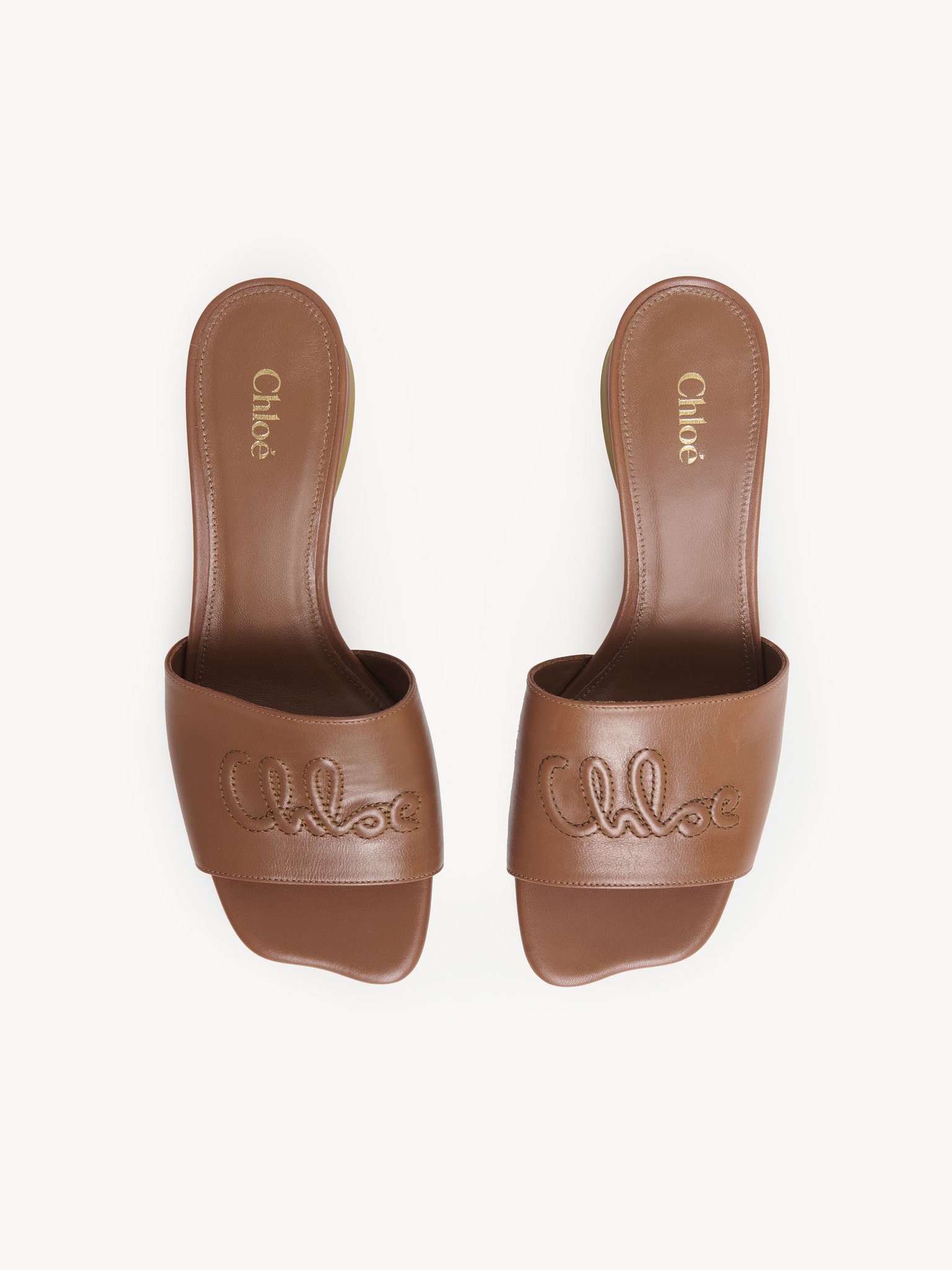 Chloé Soleil Heeled Mule Brown Size 4 100% Lambskin