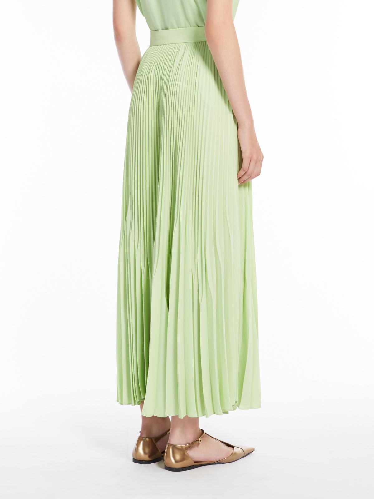 Max Mara Pleated Sable Georgette Skirt In Lime Green