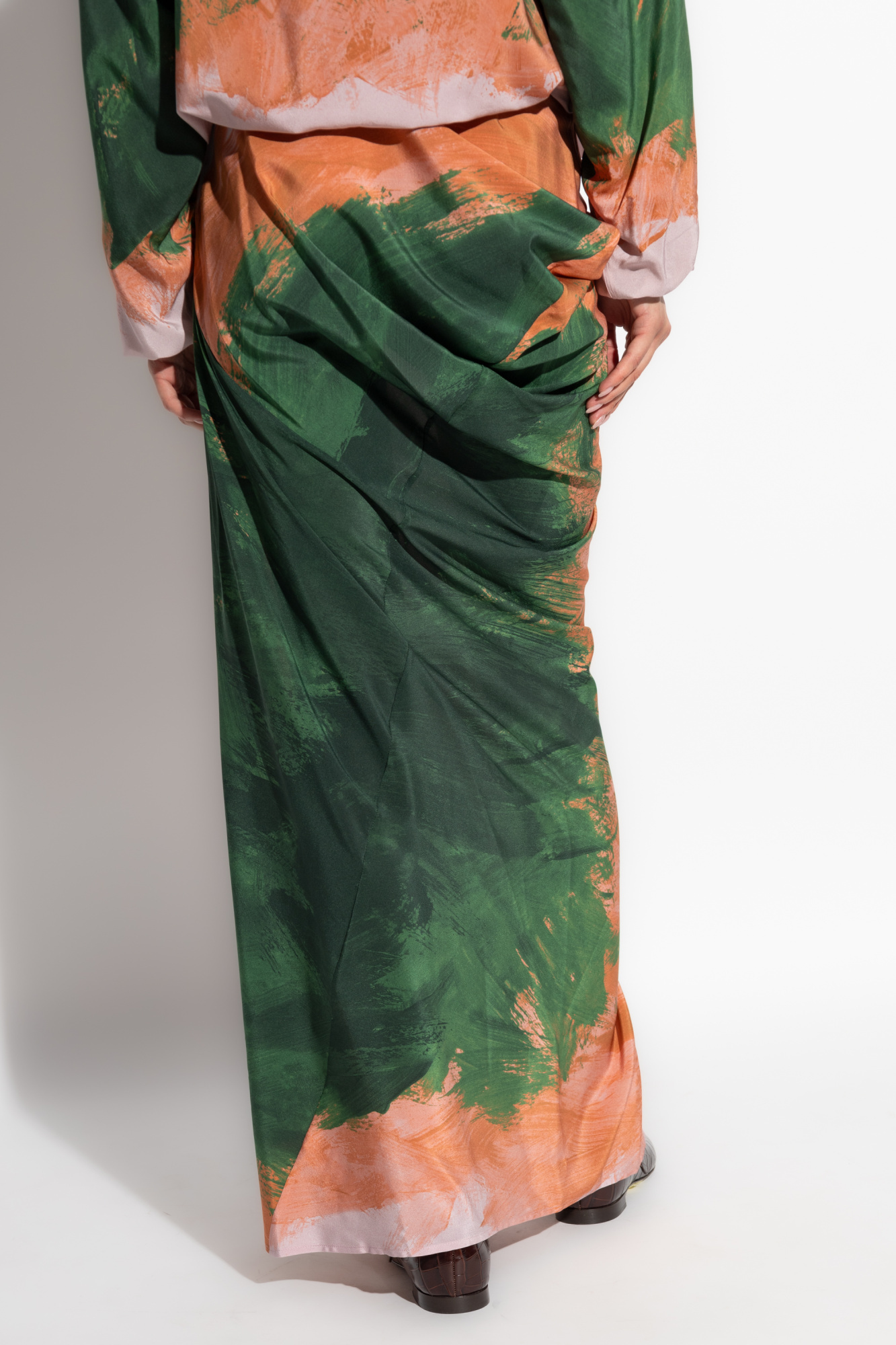 Dries Van Noten Long Draped Skirt In Pink