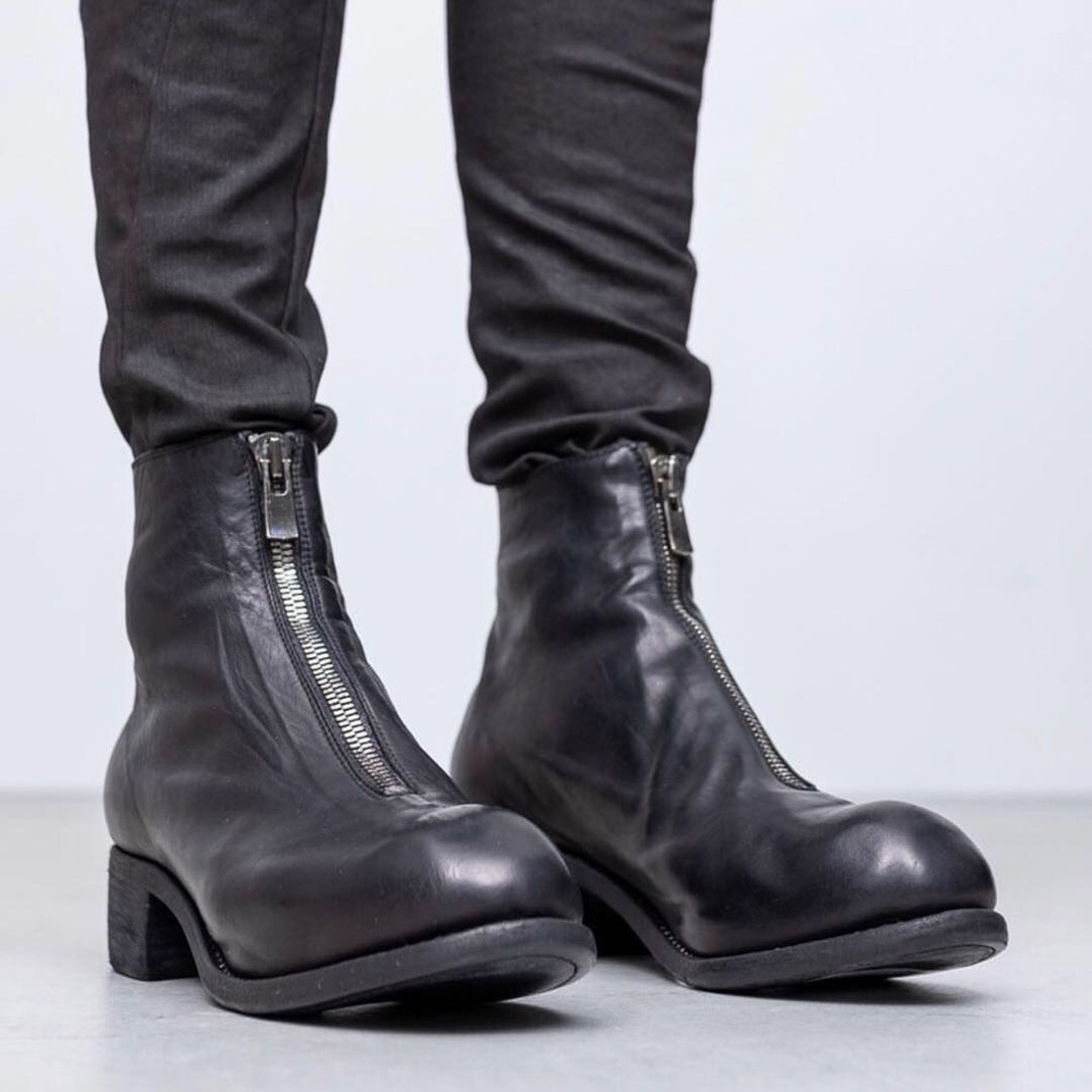 Guidi Front Zip Biker Boots In Black