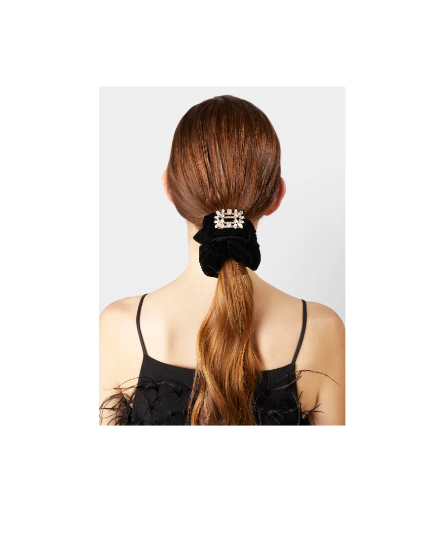 Roger Vivier Buckle Embellished Velvet Scrunchie In Black