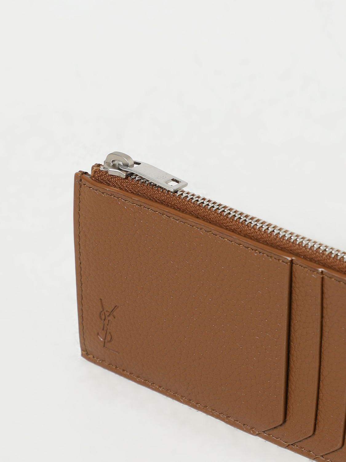 Saint Laurent Cassandre Leather Cardholder In Brown