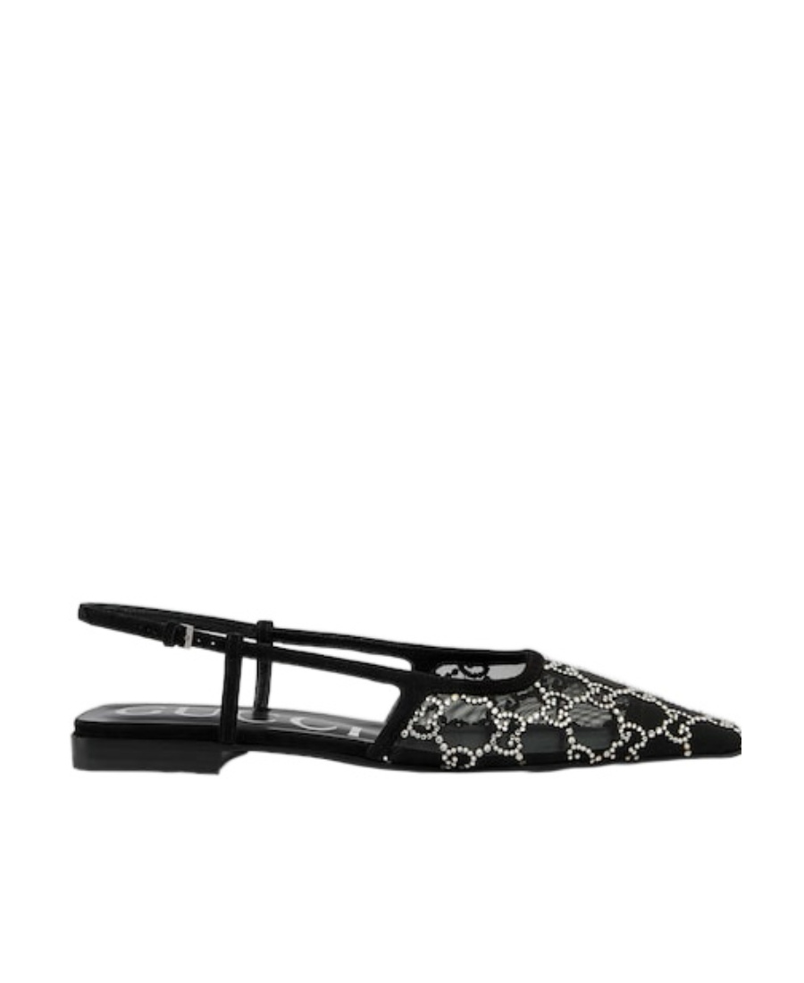 Gucci Demi Crystal Gg Slingback Ballerina Flats In Black