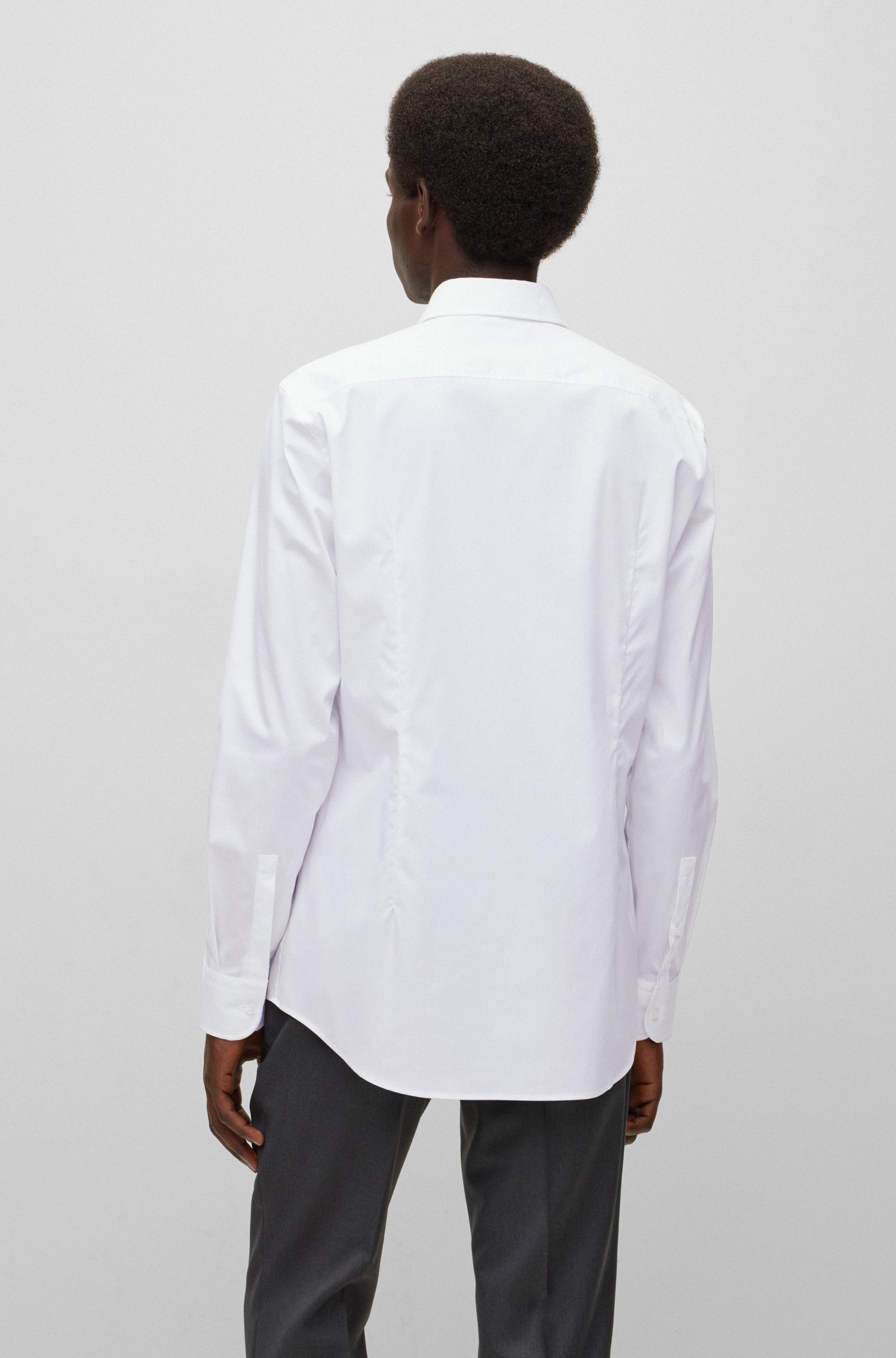 Shop Hugo Boss Hank Long-sleeve Cotton Shirt In White