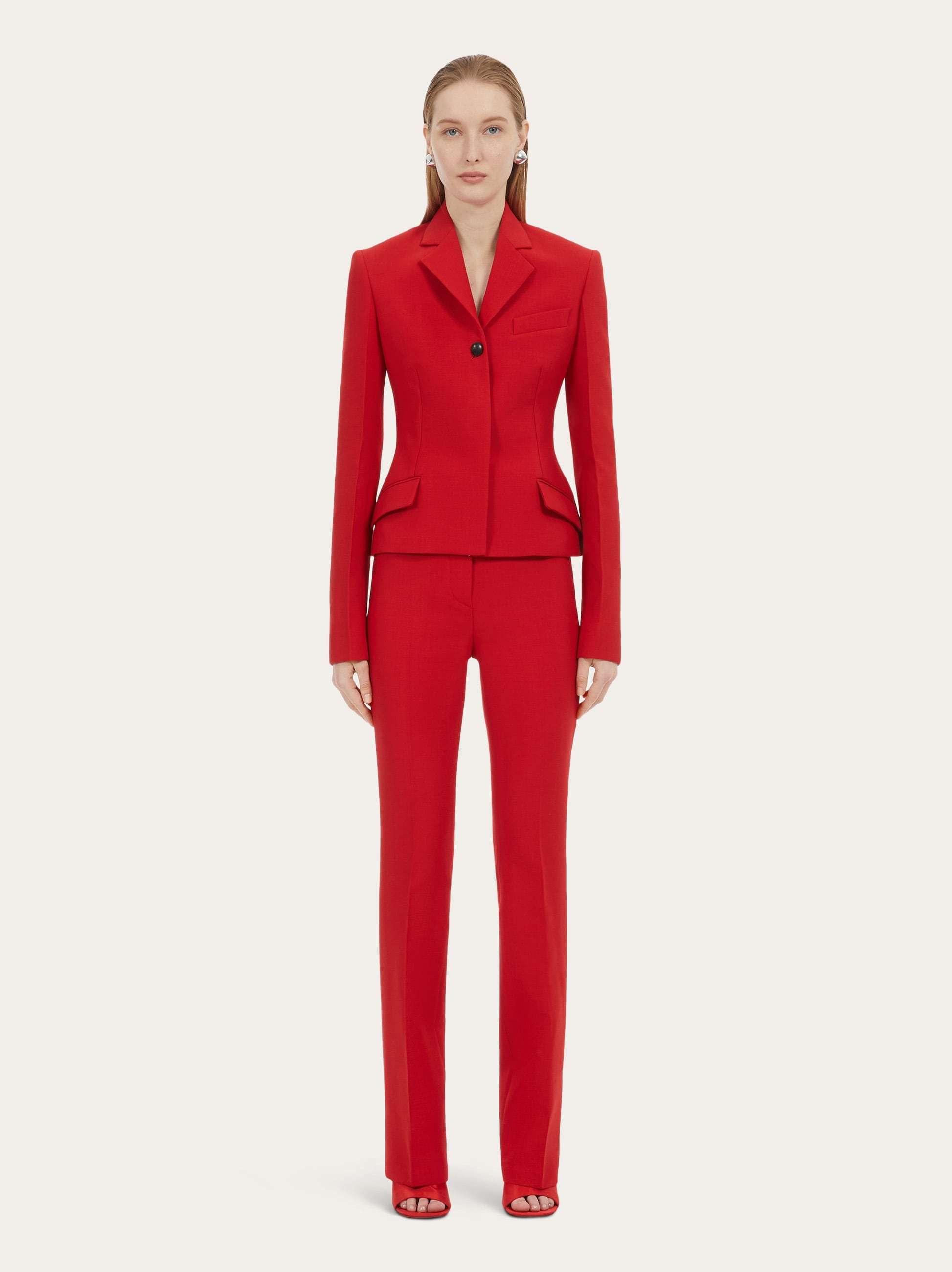 Ferragamo Wool Double Natte One-button Blazer Jacket In Red