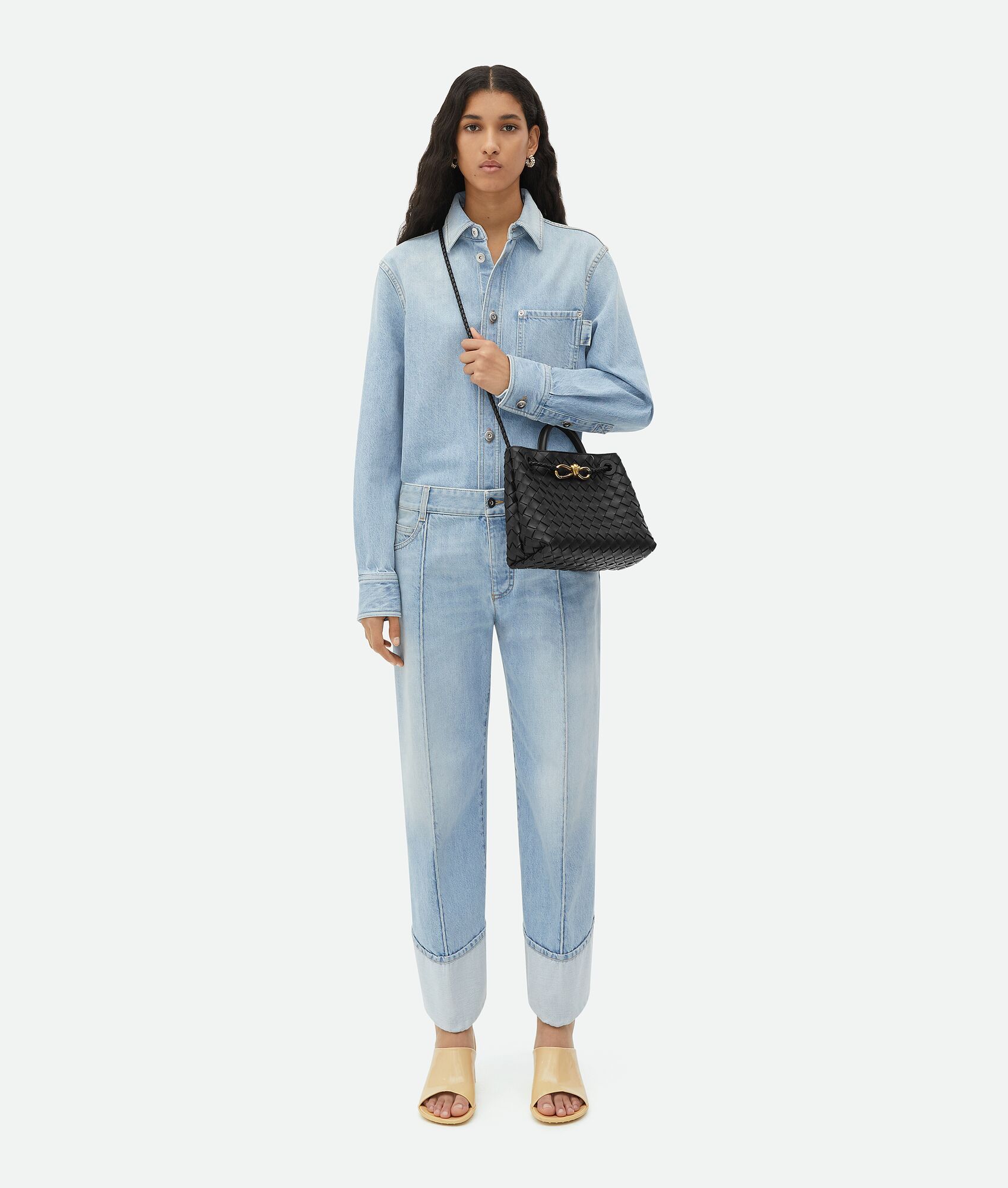 Bottega Veneta Small Andiamo Intrecciato Leather Top Handle Bag In Black