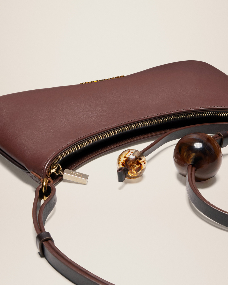 Jacquemus Womens Le Bisou Perle Leather Shoulder Bag Medium Brown In Multicolor