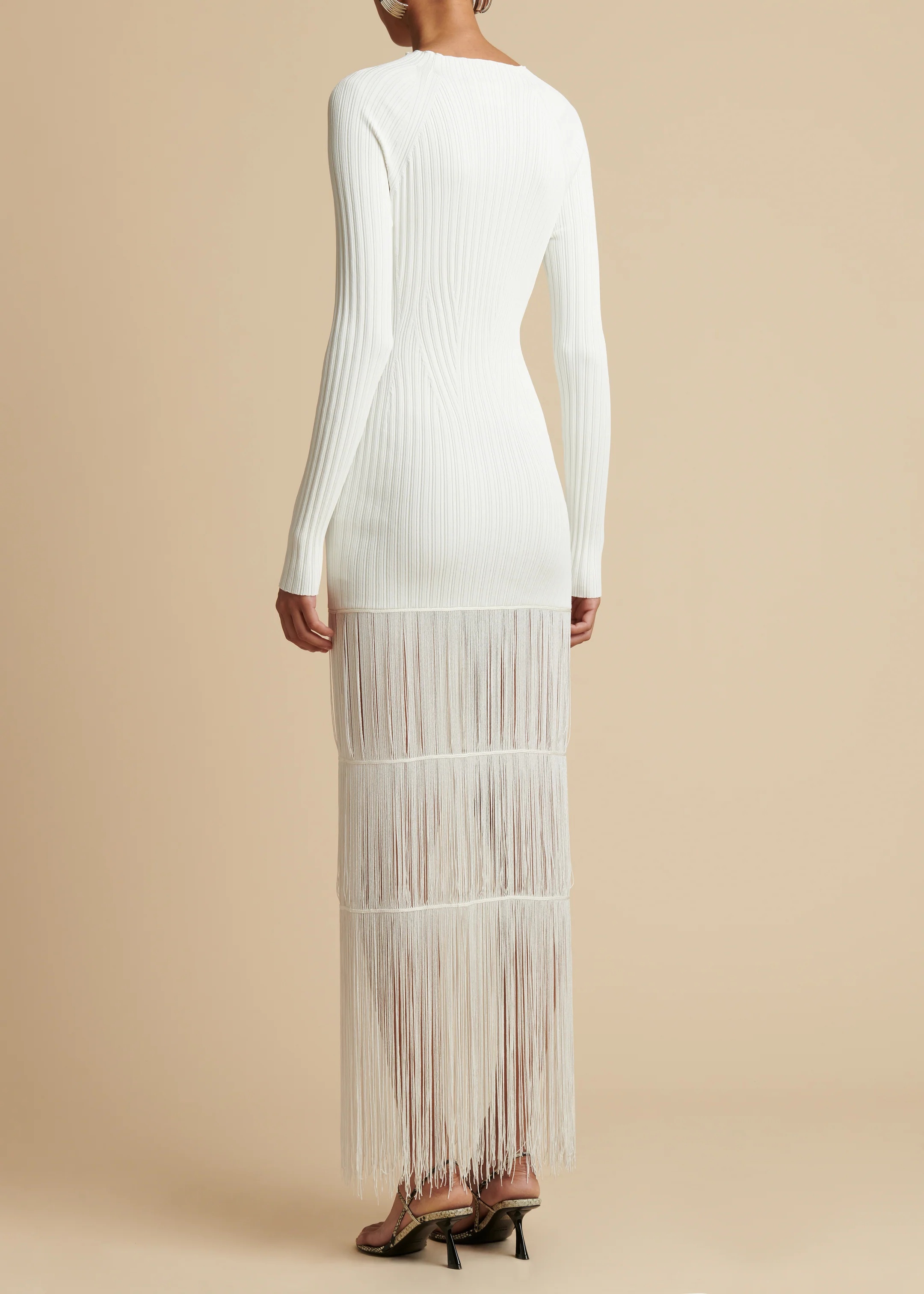 Khaite The Cedar Fringed Knitted Dress In White