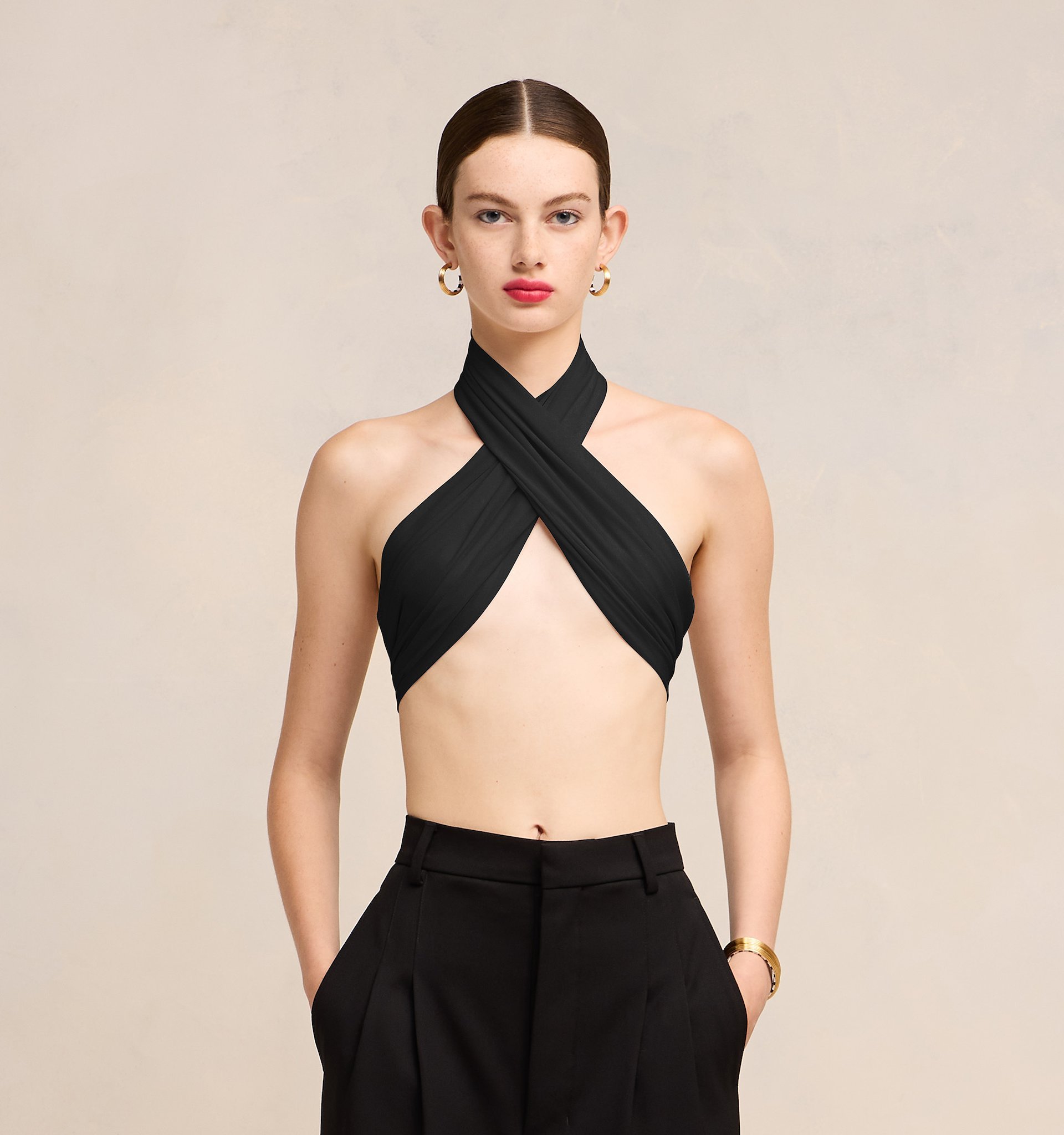 Ami Alexandre Mattiussi Sash Silk Cropped Top In Black