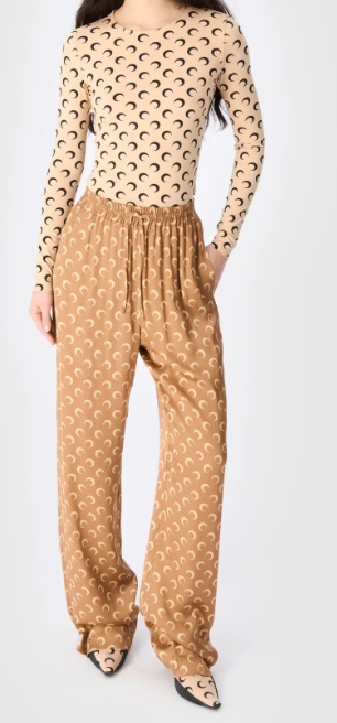 Marine Serre Beige Crewneck T-shirt With All-over Crescent Moon Print In Brown