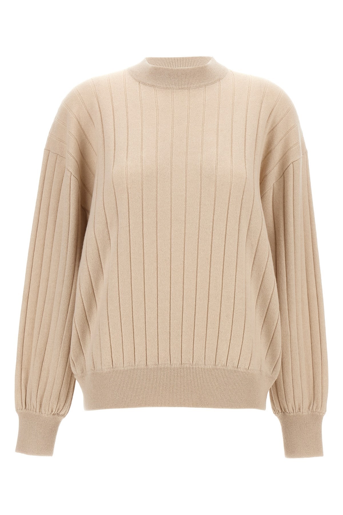 Brunello Cucinelli Beige Ribbed Sweater In Nude