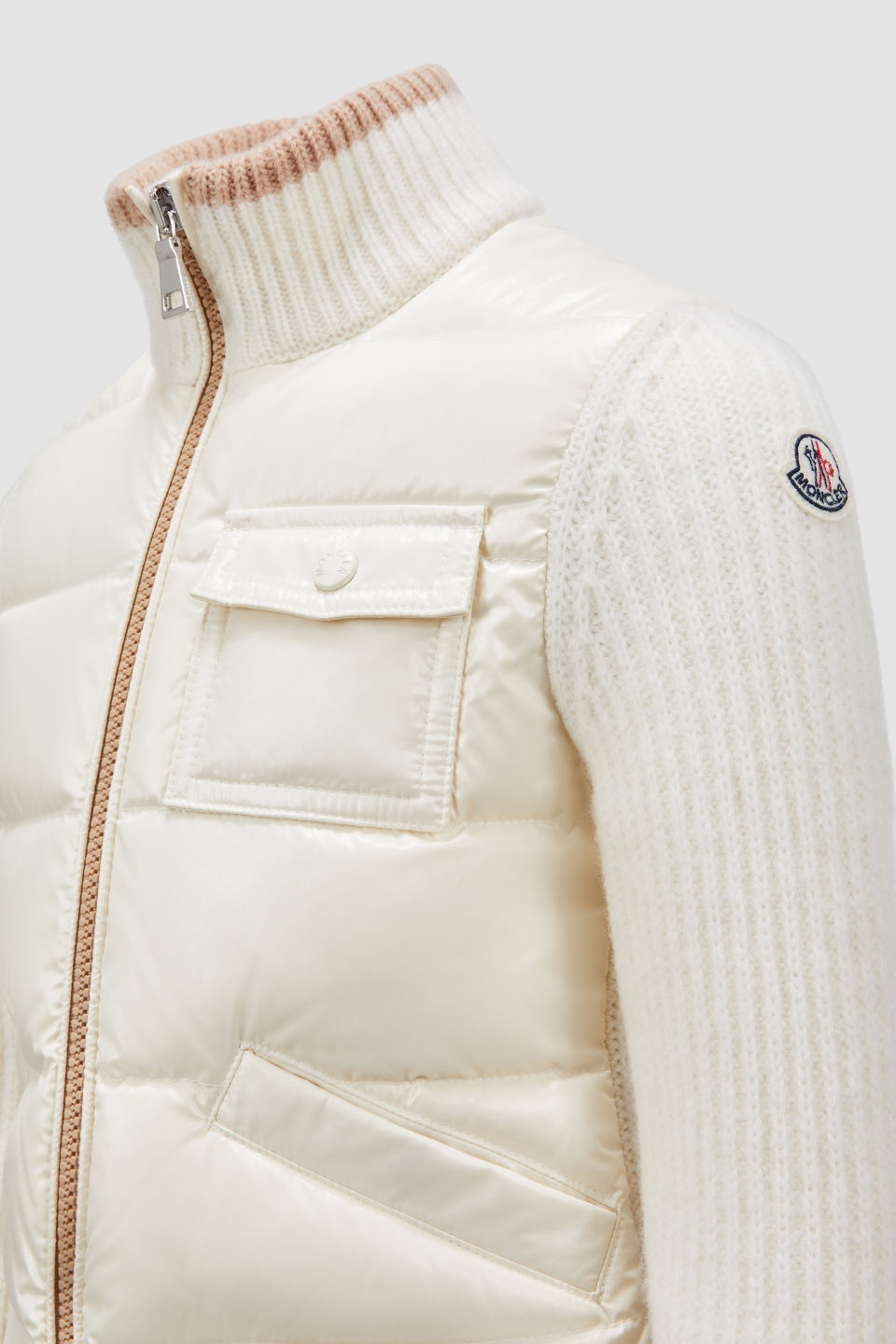 Moncler Lined Wool Zipper Cardigan Down Jacket In White