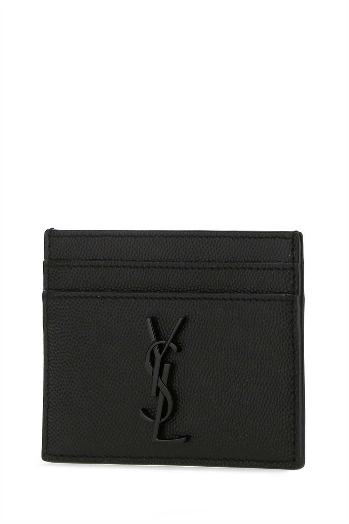 Saint Laurent Logo Plaque Cardholder In Black