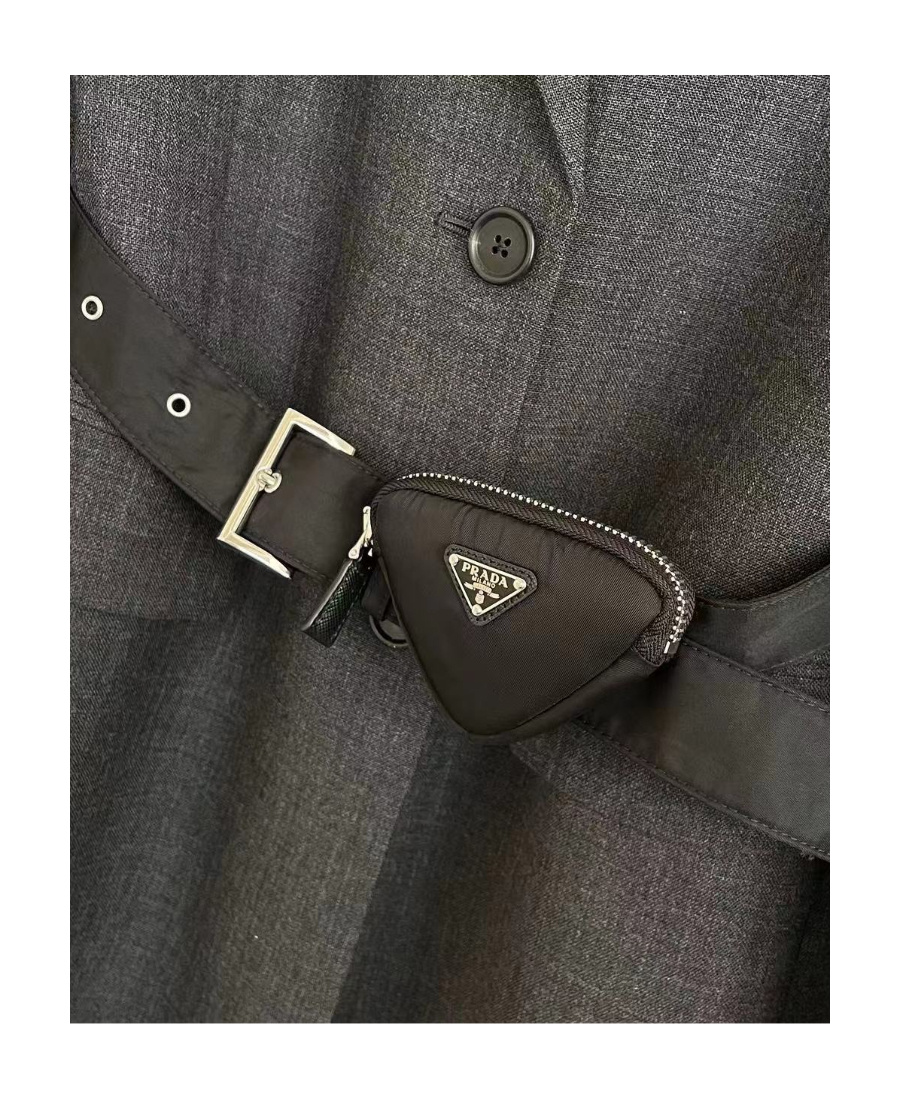 Prada Waistband Single-breasted Coat In Gray