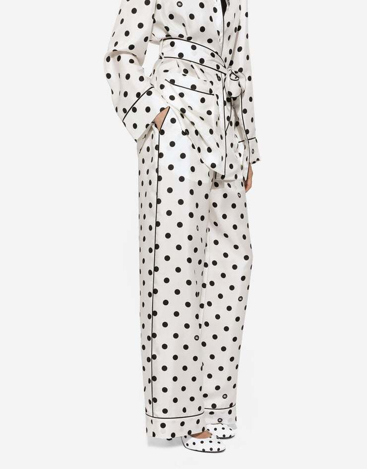 Dolce & Gabbana Polka Dot-print Silk Pajama Trousers In White