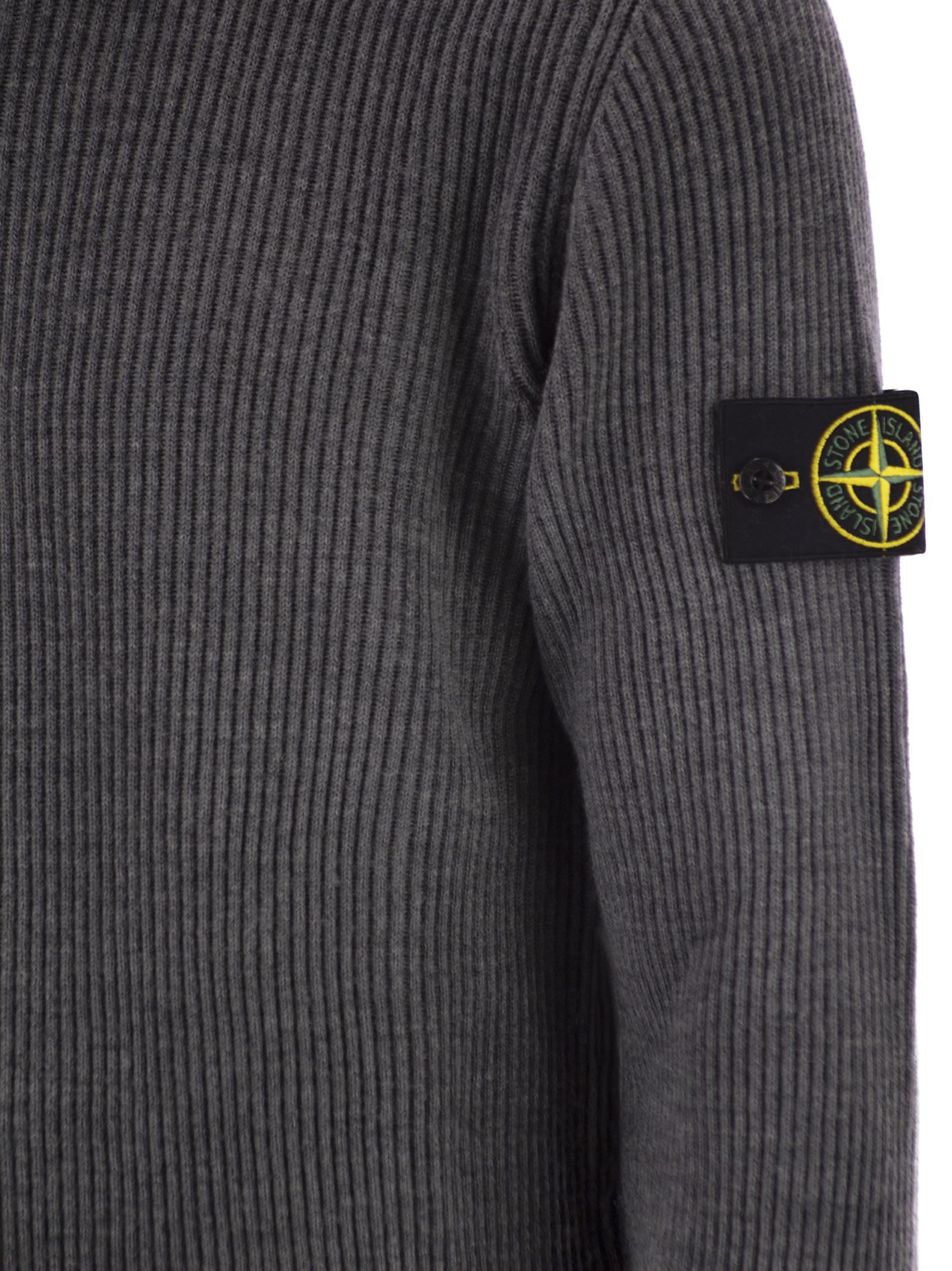 Stone Island Crew-neck Jumper With Ribbed Edges In Gray