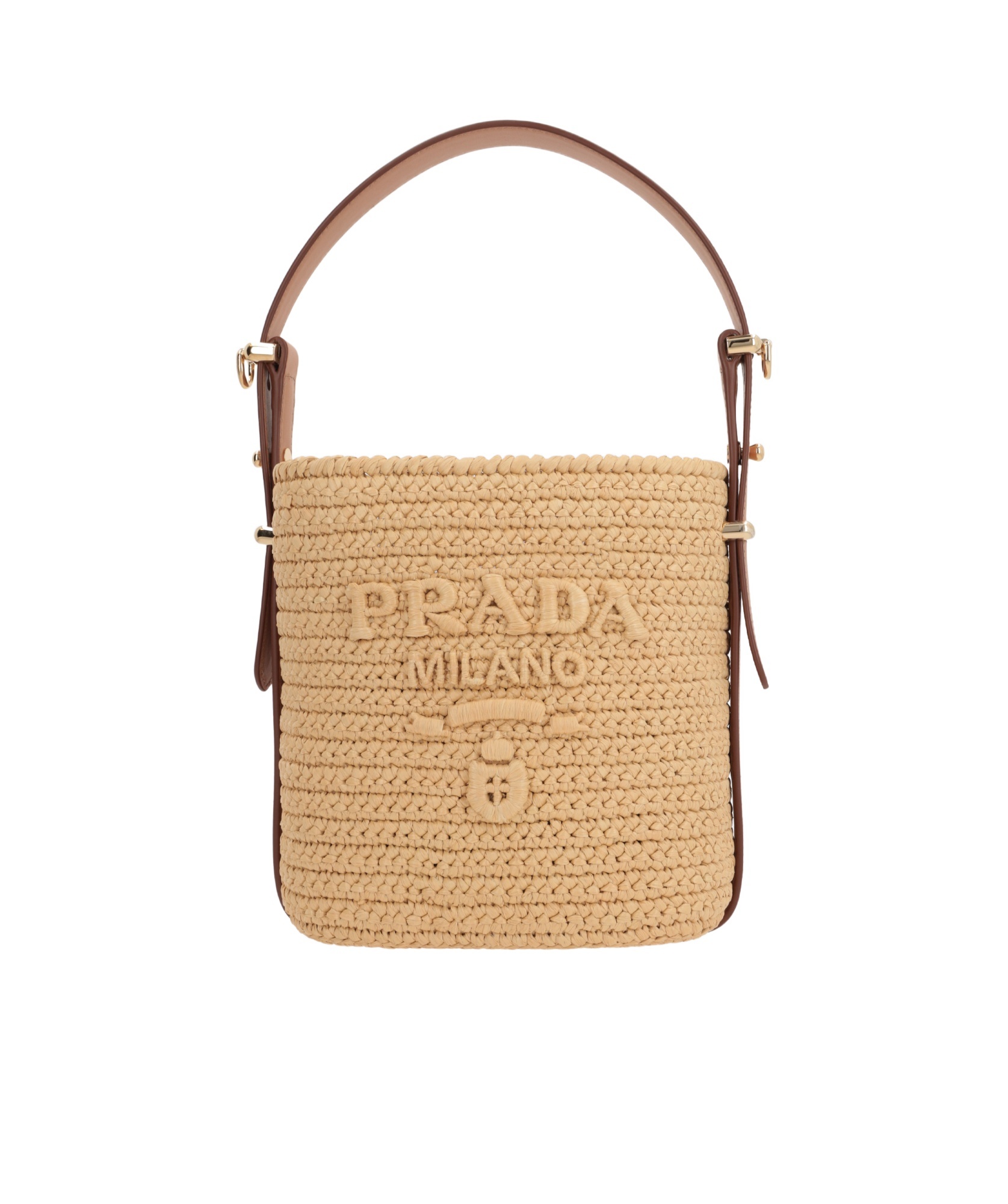 Prada Triangle-logo Raffia Mini Bag In Nude