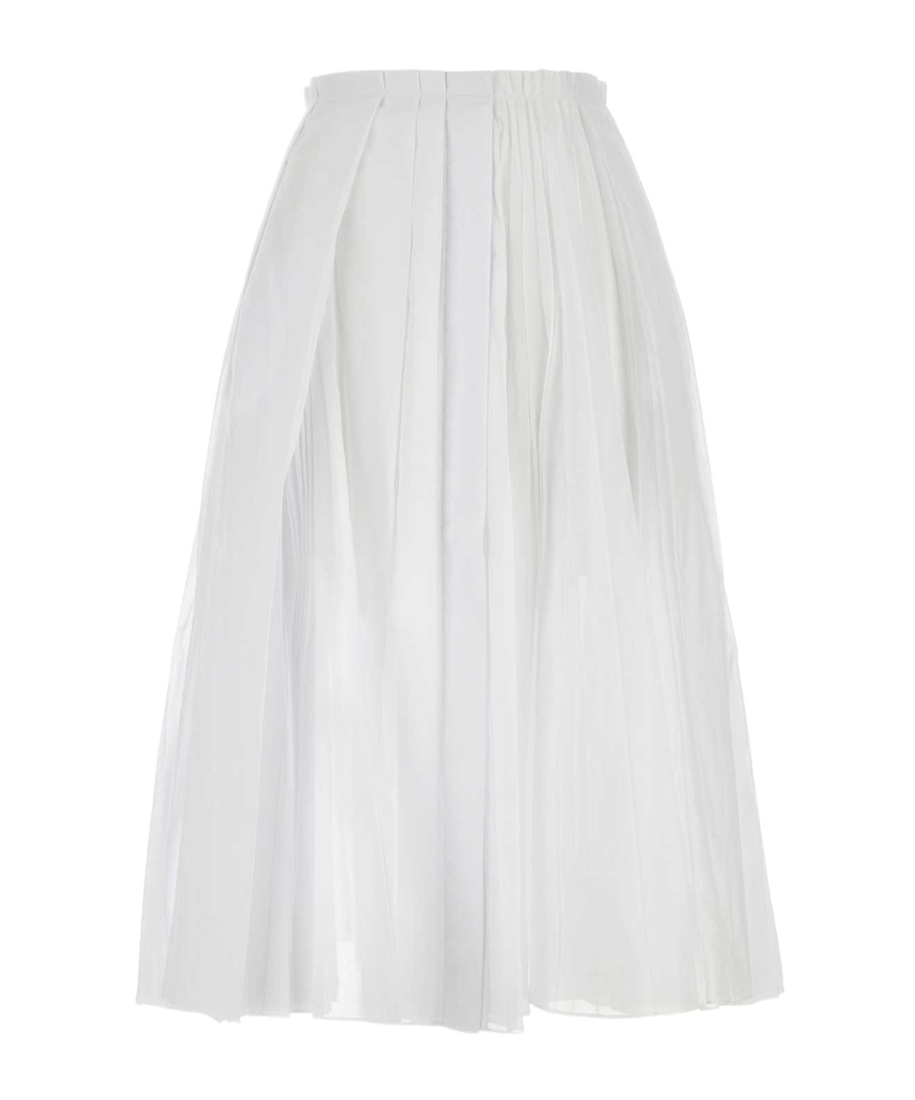 Jil Sander Pleated Midi Skirt In Lightweight Organdy In White