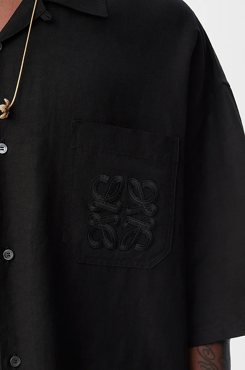 Loewe Short-sleeved Linen And Viscose Shirt In Black