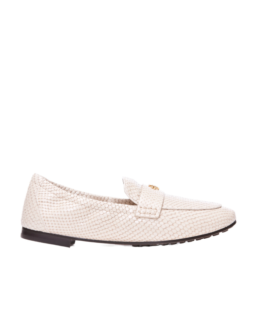 Tory Burch Logo-plaque Leather Ballerina Shoes In White
