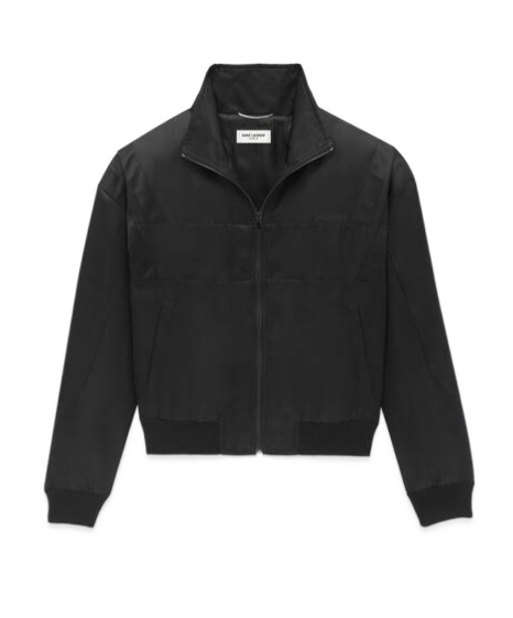 Saint Laurent Logo Satin Bomber Jacket In Black
