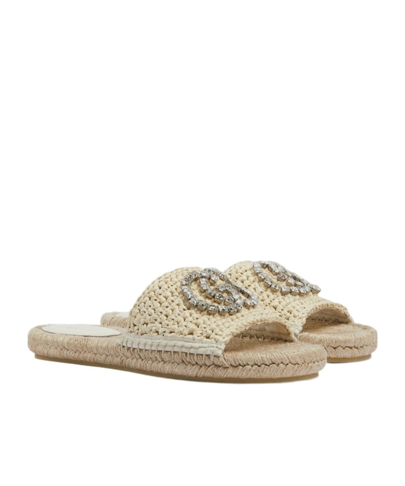 Gucci Interlocking G Espadrille Slides In Nude