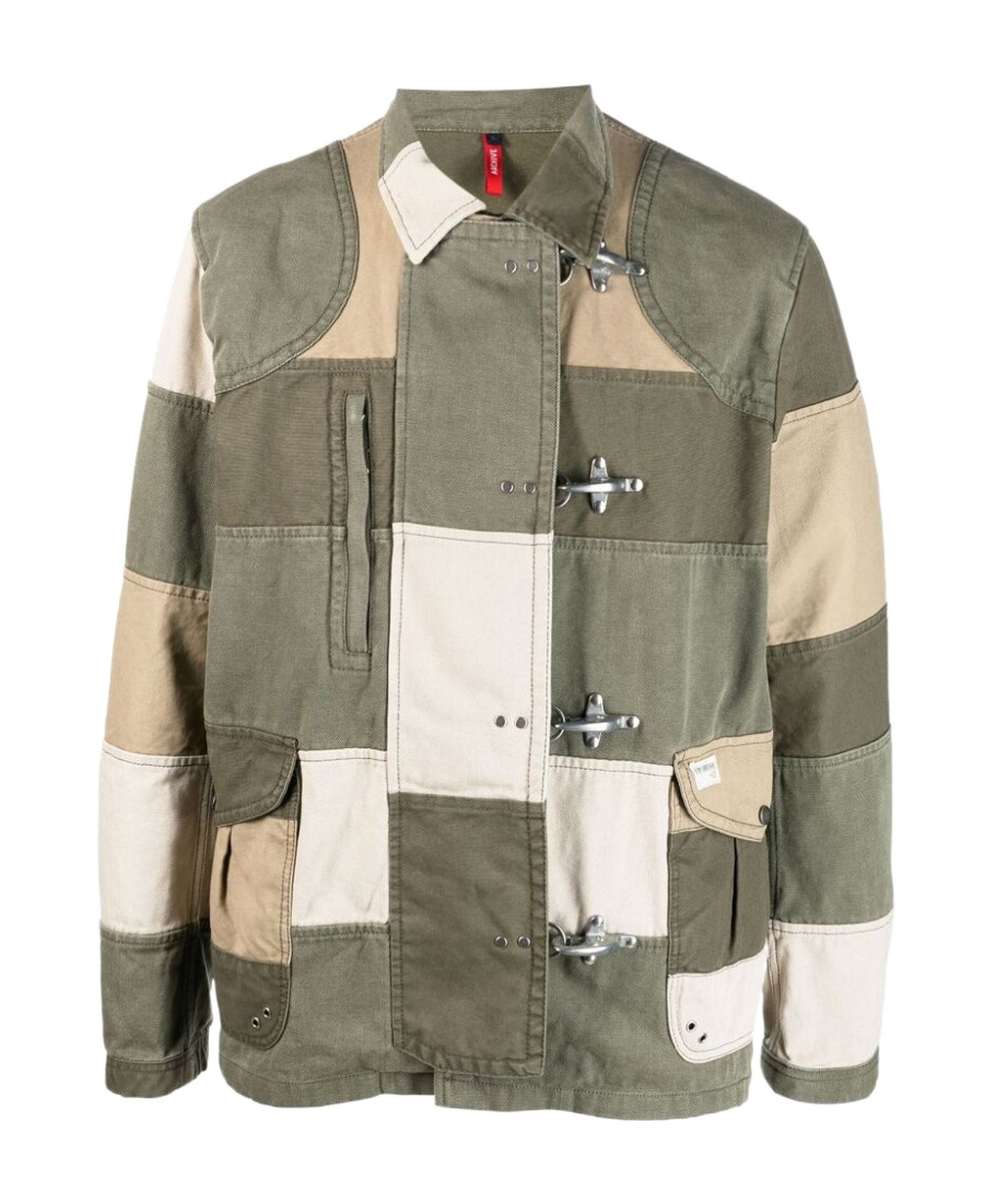 Fay Khaki Green Patchwork Jacket With Buckles In Cotton Man In Multicolor