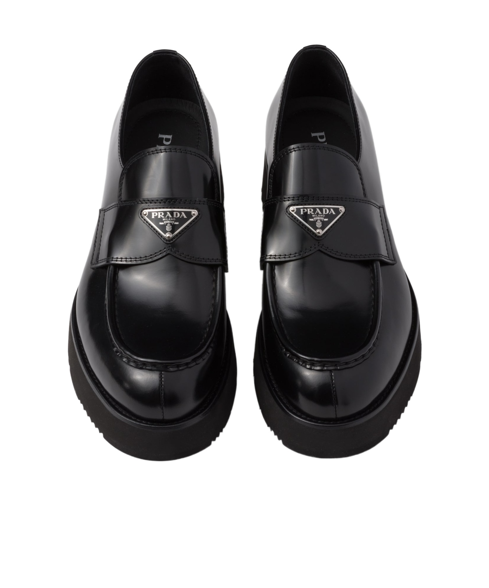 Prada Men Mocassini Platform In Pelle Spazzolata In Black
