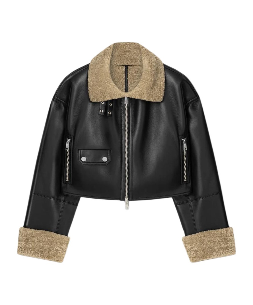Nanushka Jemma Jacket Shearling Trim In Black