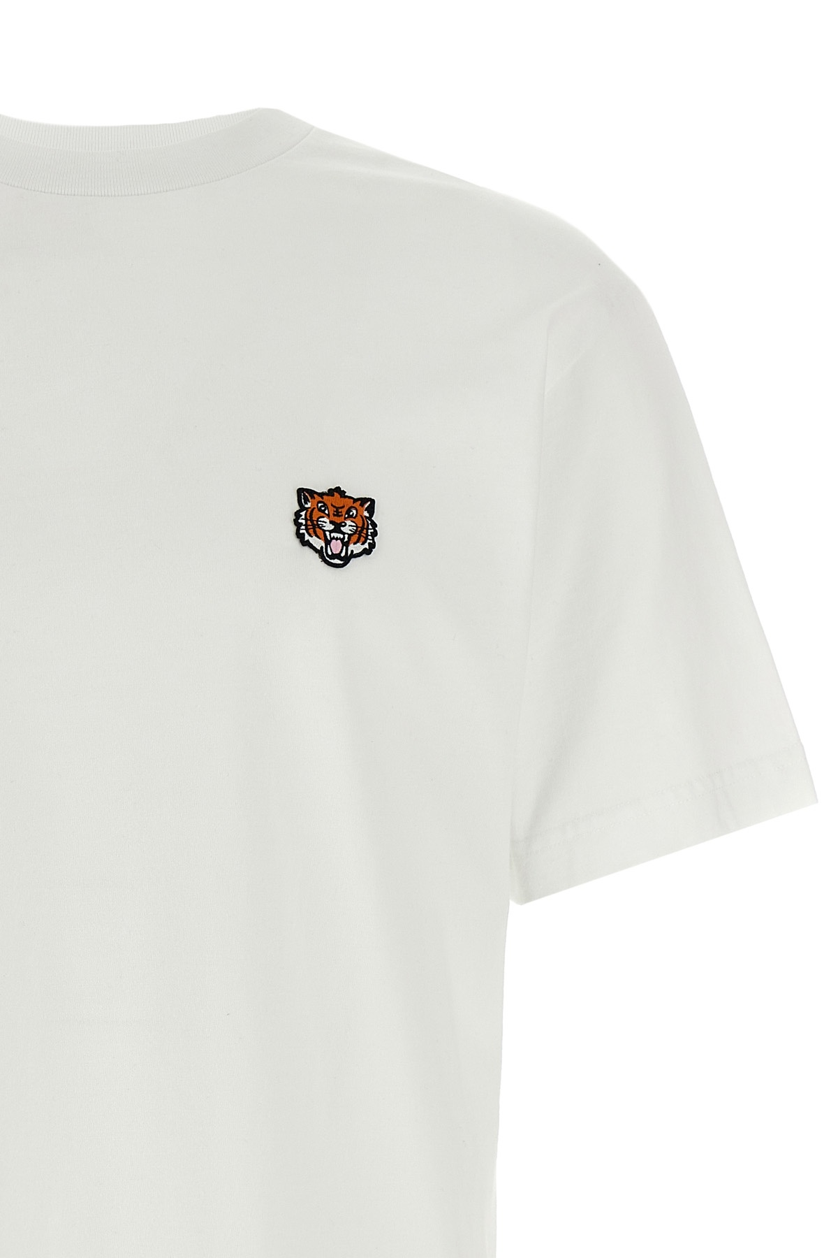 Kenzo White Crewneck T-shirt With Logo Patch On The Front In Cotton Man In Gray