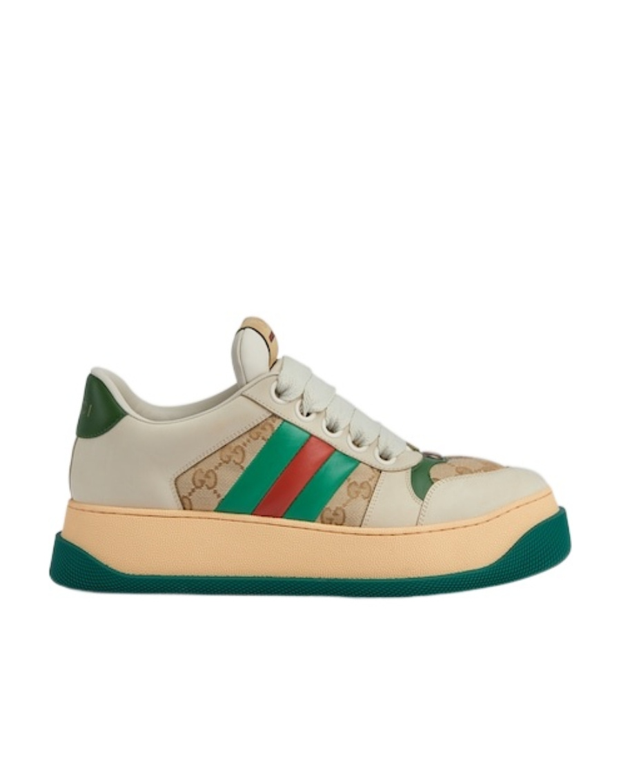 Gucci Gg Original Fabric And Leather Sneakers With Lateral Web Band In Multi