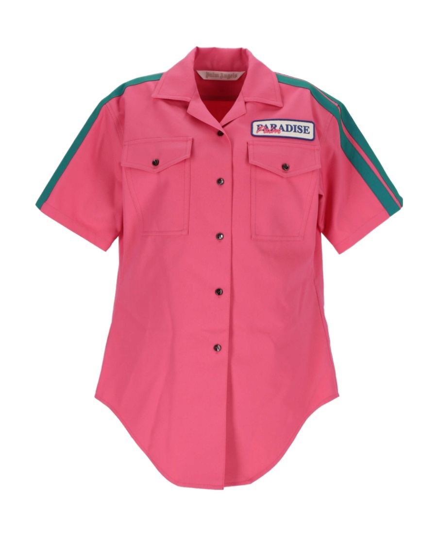Palm Angels Logo-patch Short-sleeved Shirt In Pink