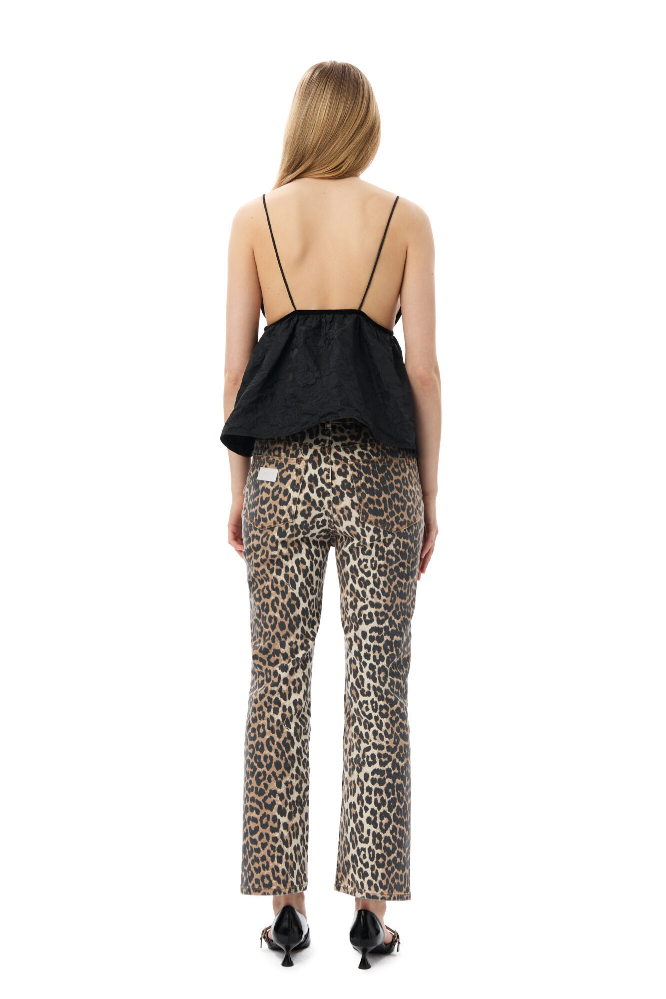 Ganni Betzy Leopard Cropped Jeans In Black