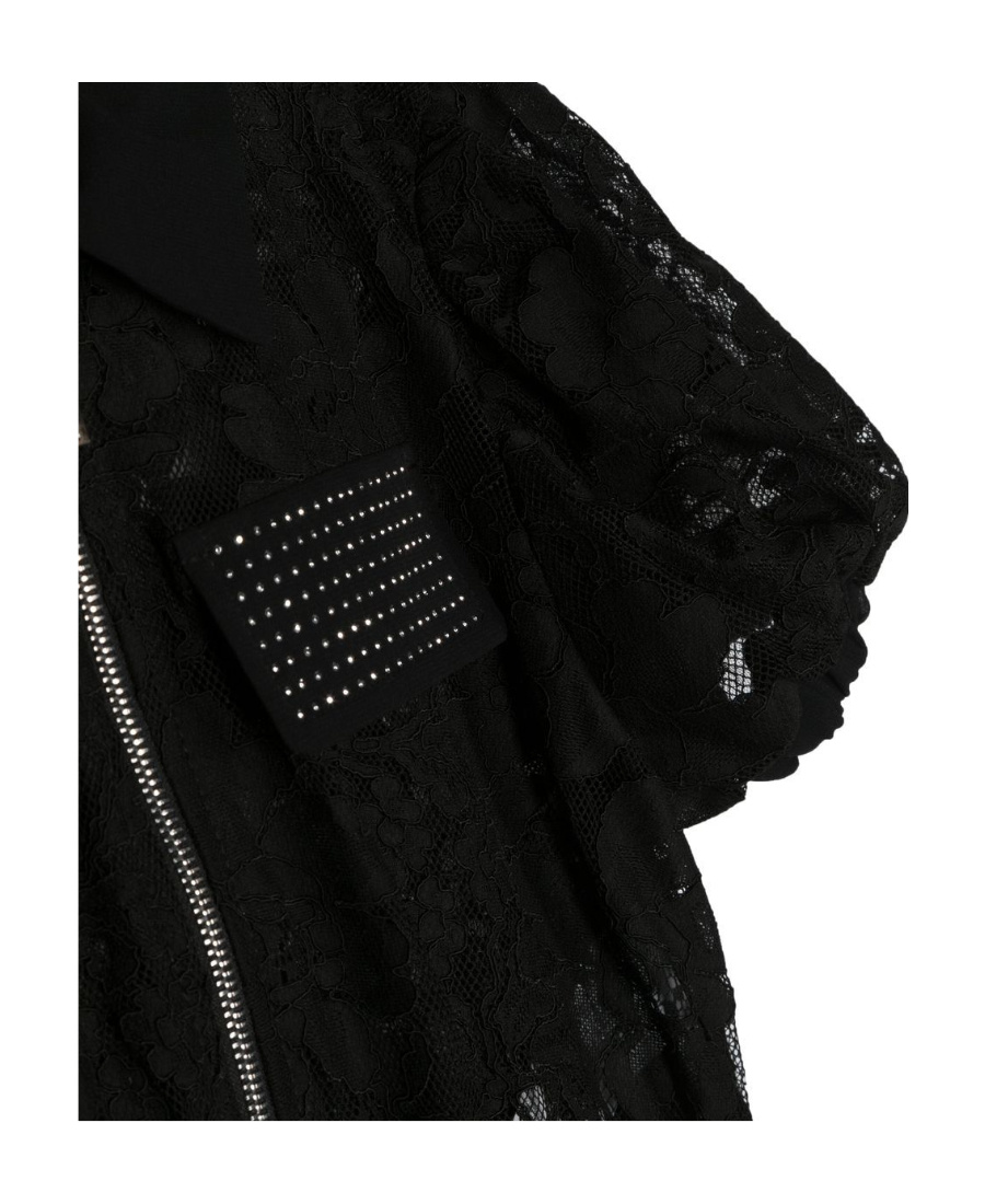 Monnalisa Lace Short-sleeve Zip Shirt In Black