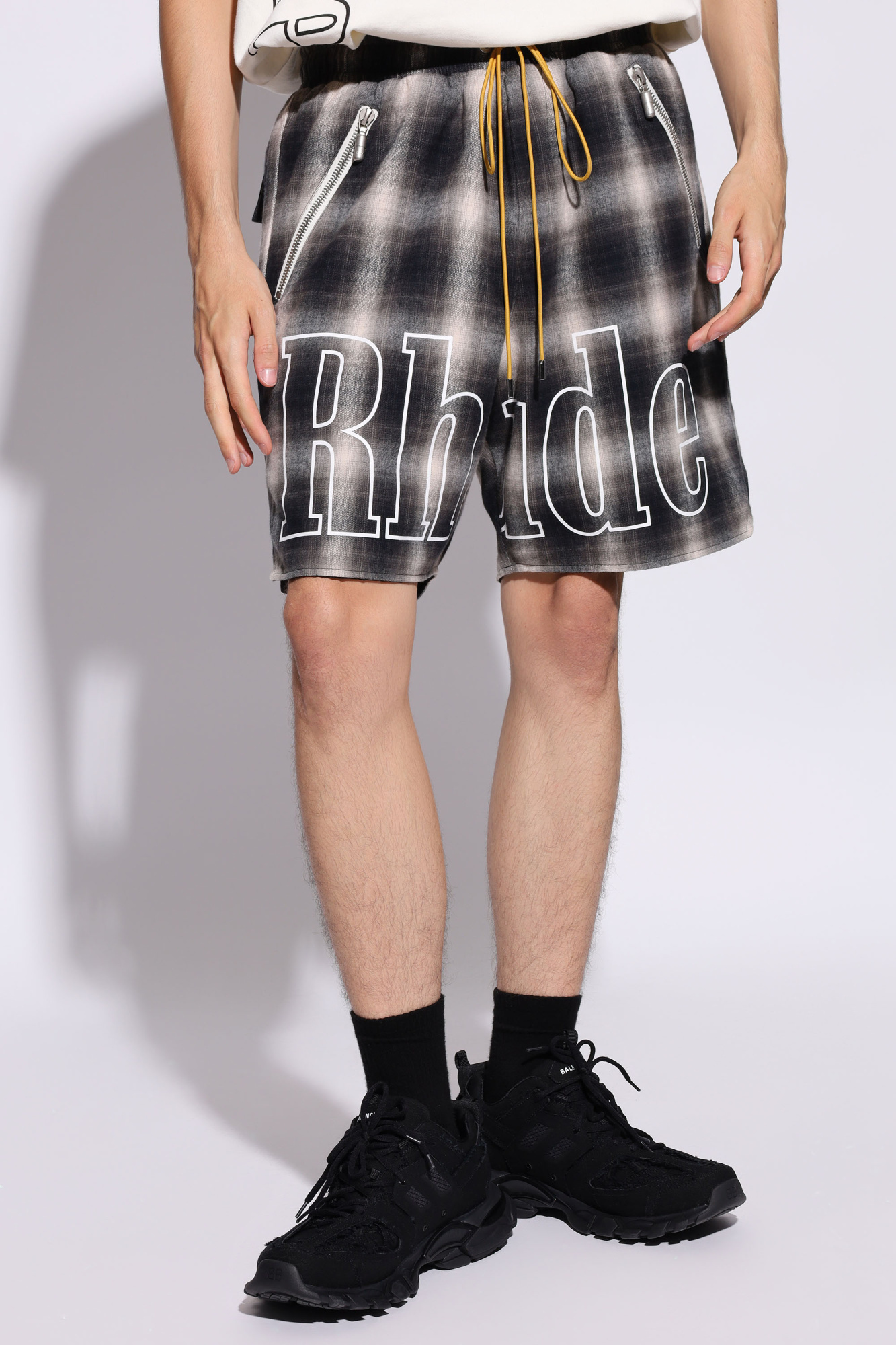 Shop Rhude Check-print Track Shorts In Black