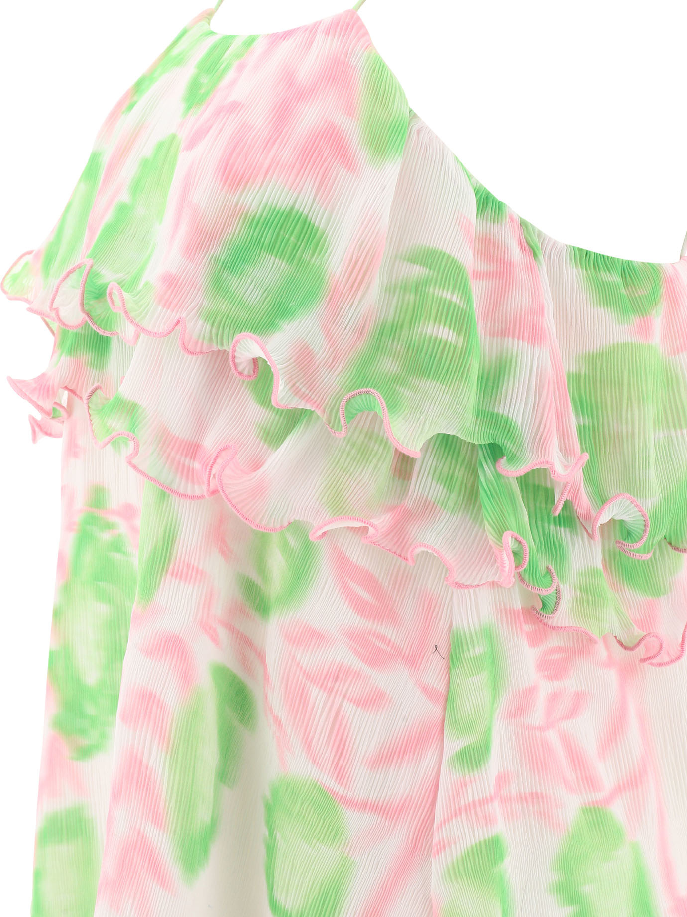 Ganni Ruffled-trim Graphic-print Dress In Pink