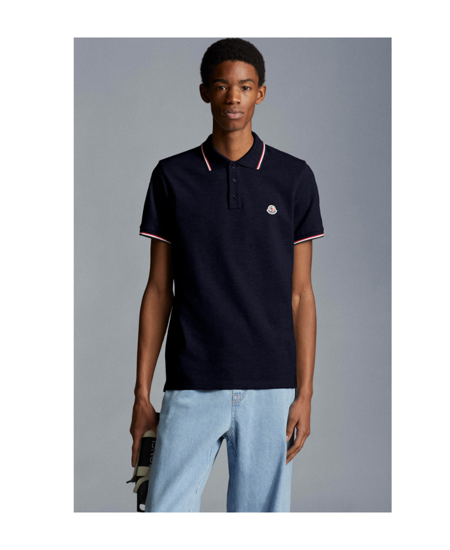 Moncler Cotton Polo Shirt With Logo In Blue