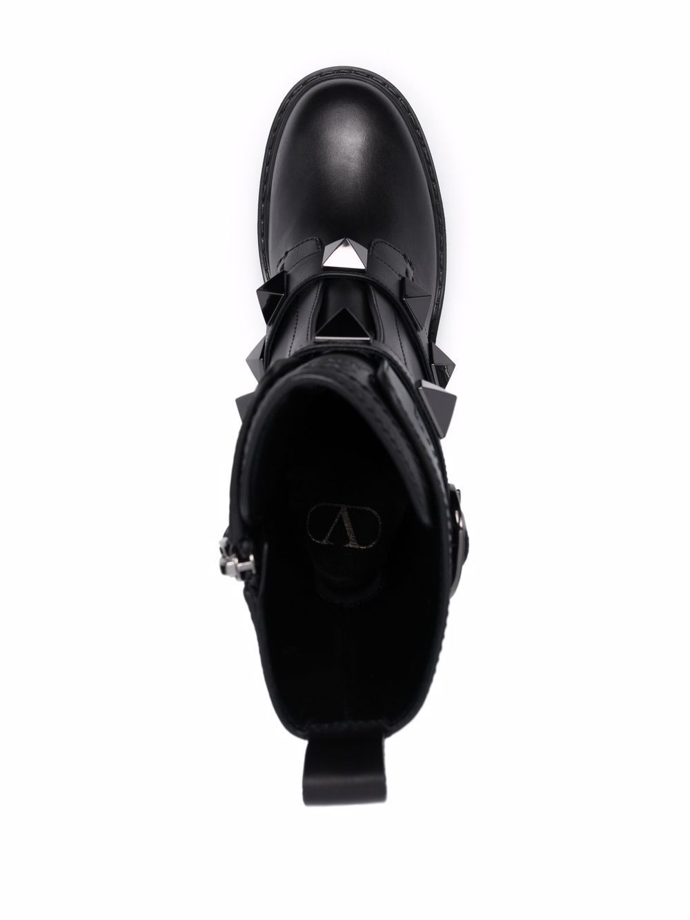 Valentino Roman Stud Leather Combat Boots In Black