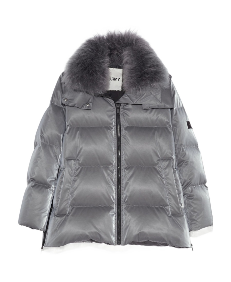 Yves Salomon Hooded Zip-up Quilted Down Coat In Gray