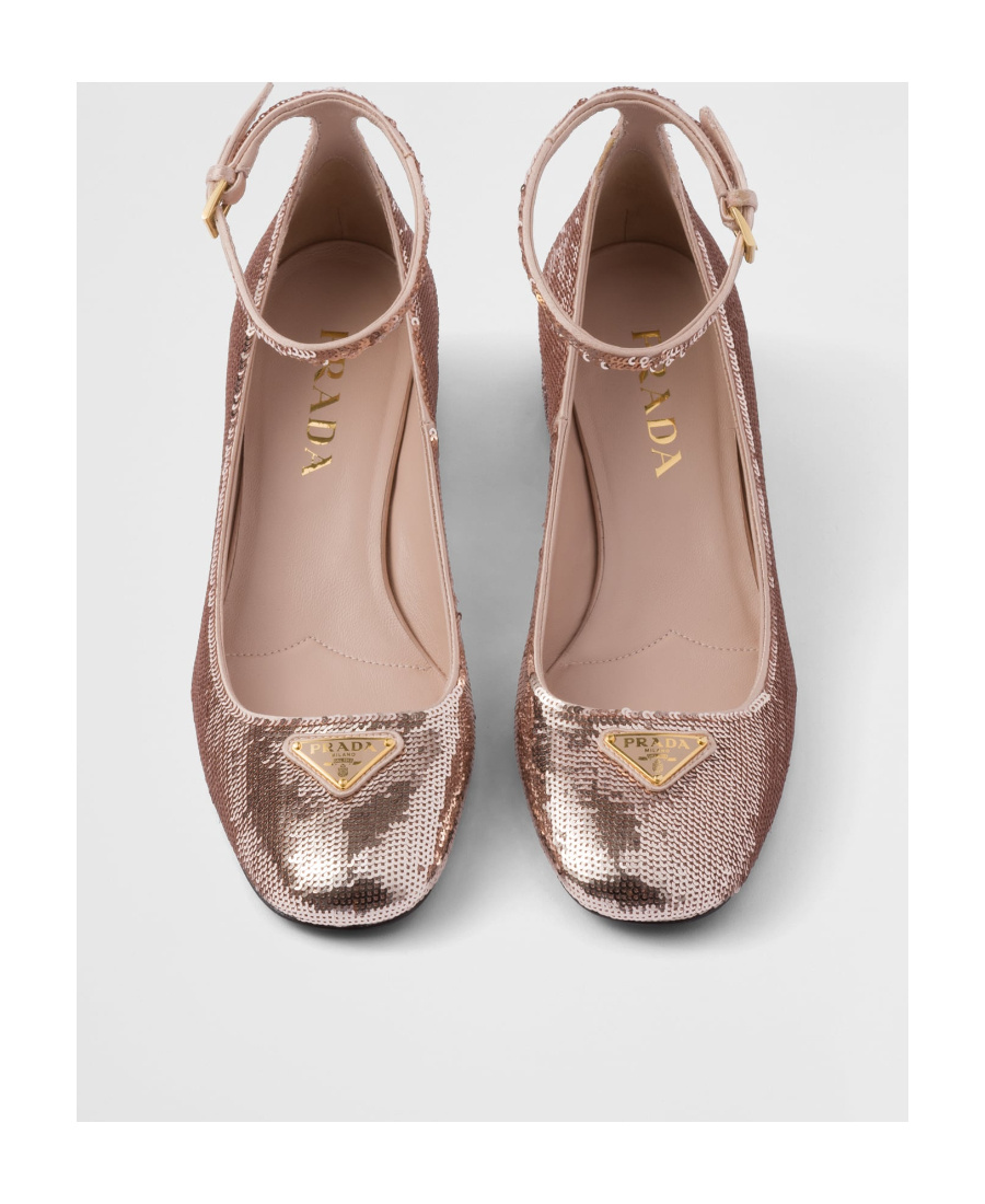 Prada Sequined Satin Pumps In Nude