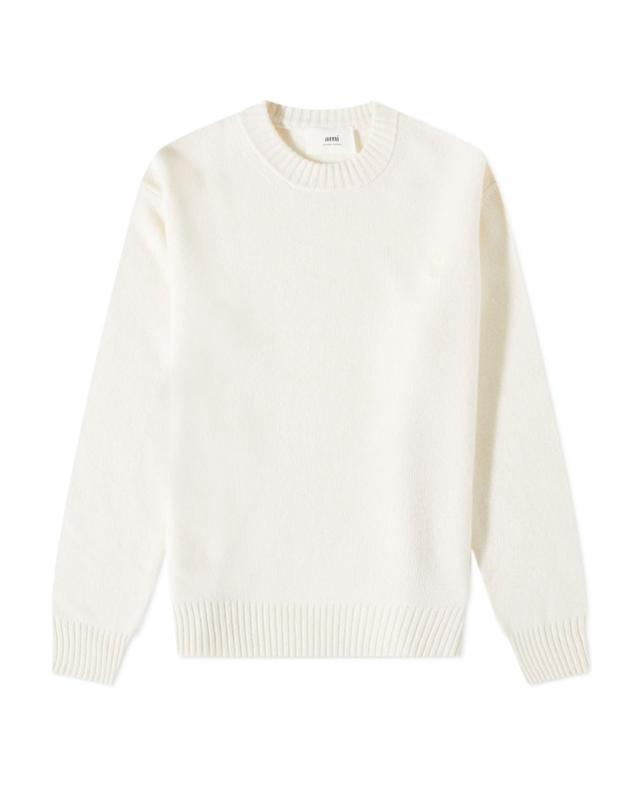 Shop Ami Alexandre Mattiussi Long-sleeve Merino-wool Jumper In White