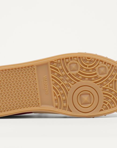 Valentino Garavani Upvillage Low Top Trainer In Split Leather And Calfskin Nappa Leather In Red