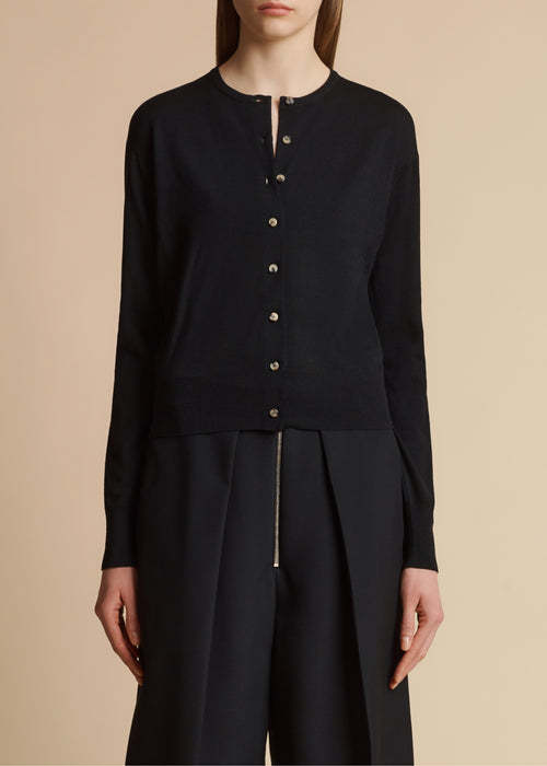 Khaite Long-sleeved Knitted Cardigan In Black