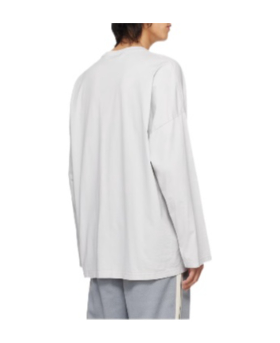 Palm Angels Gray Monogram Long Sleeve T-shirt In White