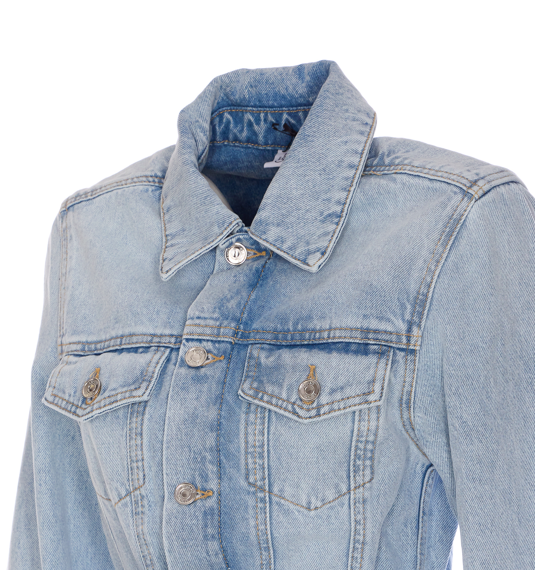Liu •jo Denim Jacket With Belted Waist And Pockets In Gray