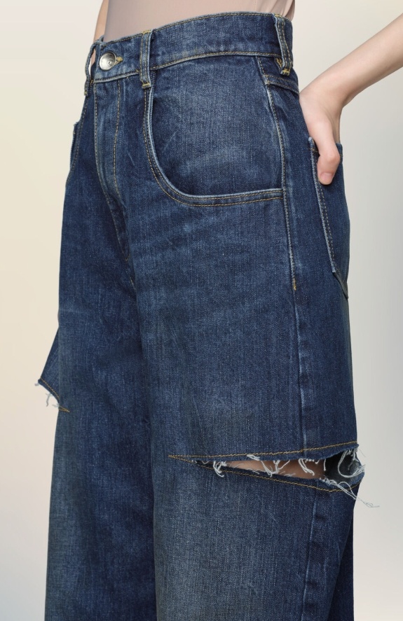Maison Margiela High-waisted Blue Denim Jeans With Cut-out Details In Blue