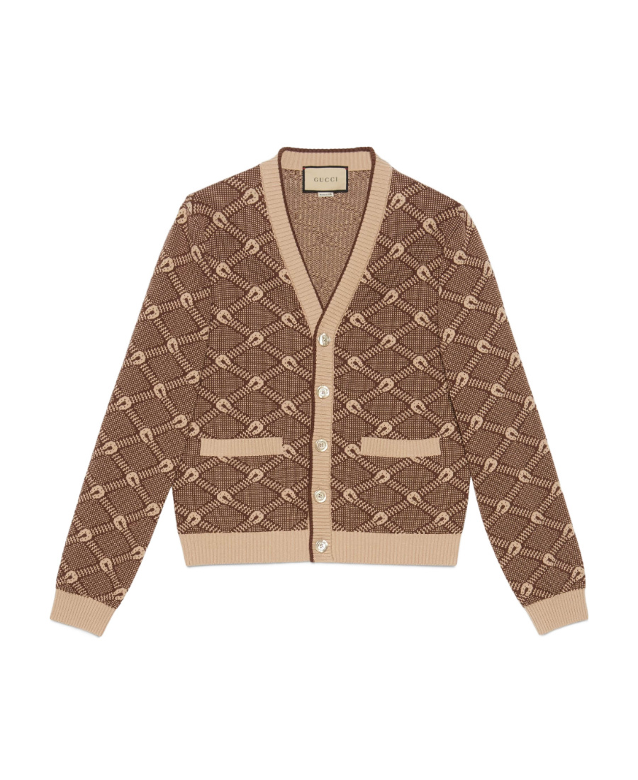 Gucci Jacquard Knit Cardigan In Brown