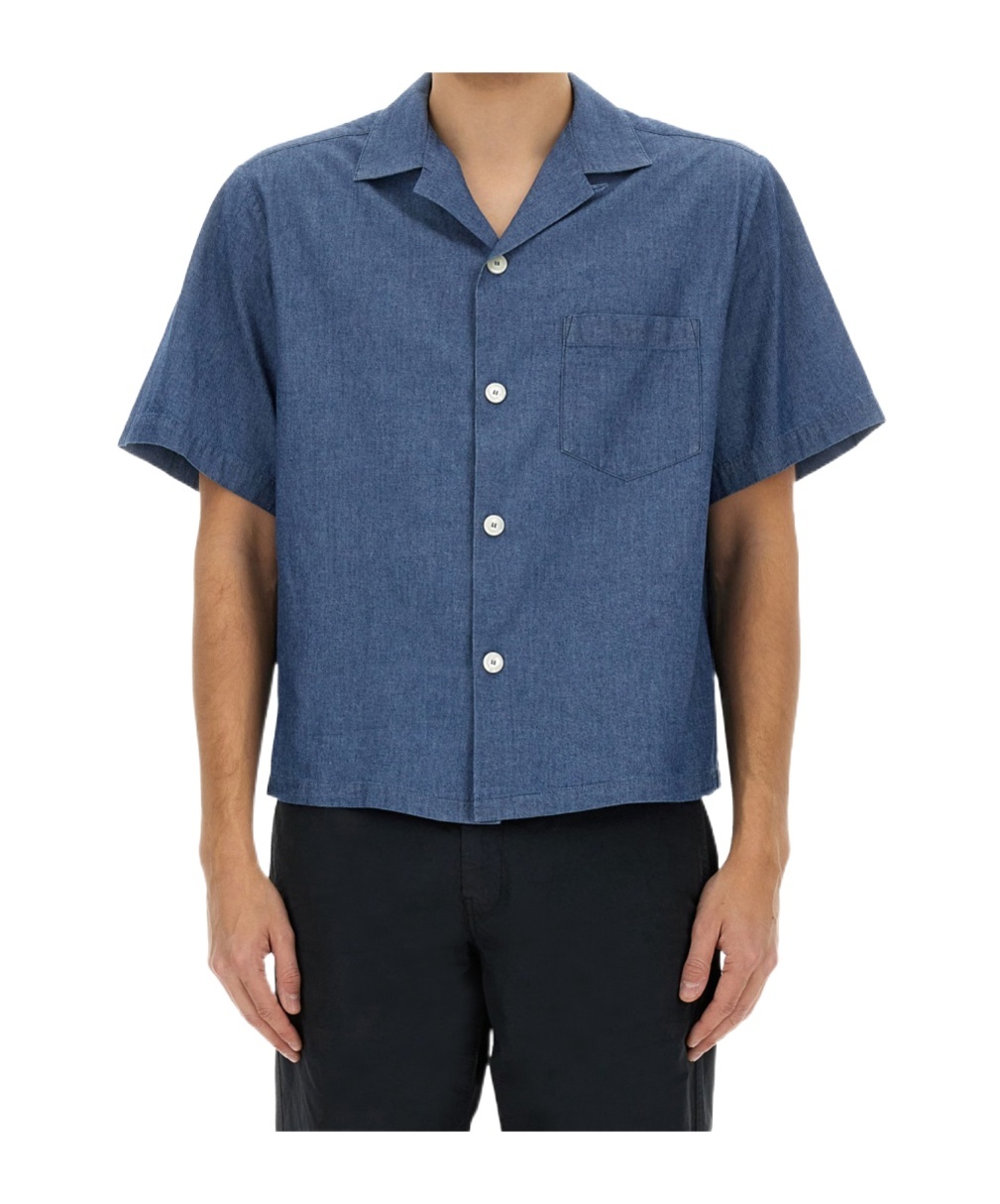 Aspesi Short Sleeves Spread Collar Chest Pocket Shirt In Blue