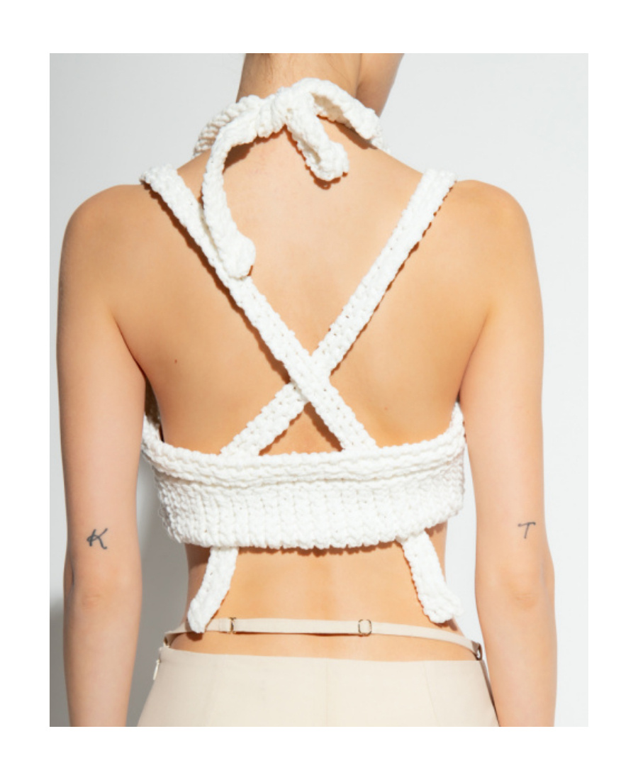 Jacquemus Cropped Knitted Top In White