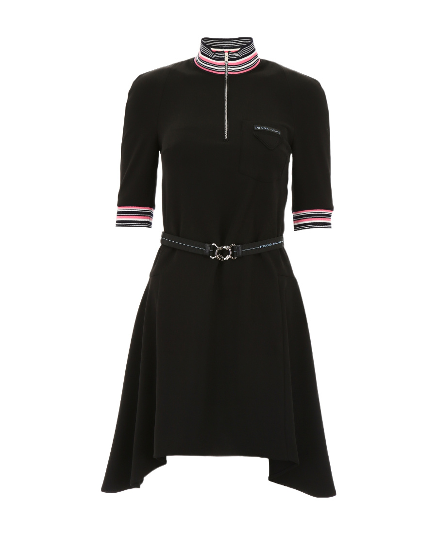 PRADA ZIPPER SHORT-SLEEVED HIGH-COLLAR SPORTS DRESS